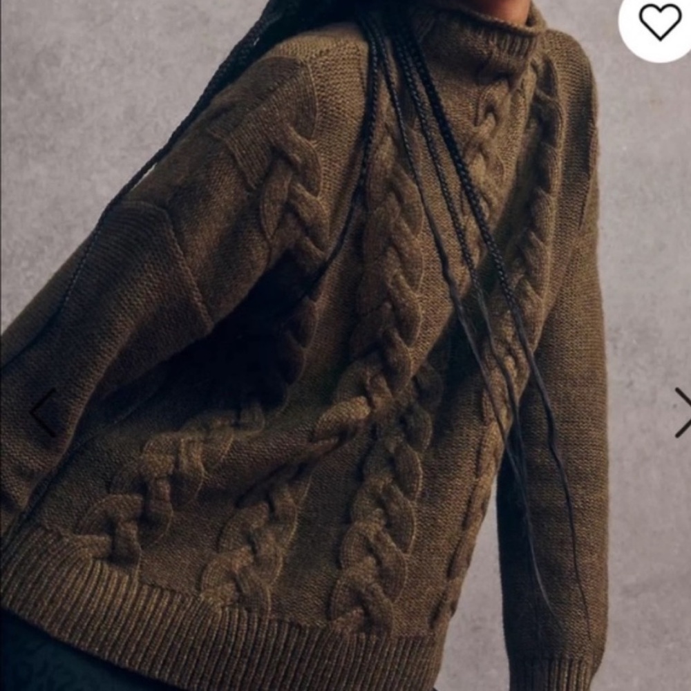 Madewell Olive Cable Knit Turtleneck Sweater